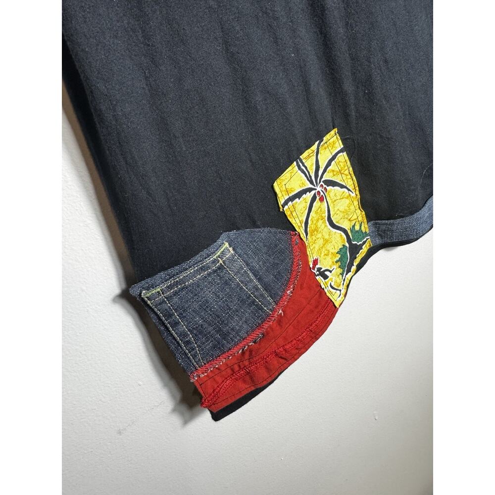 Handcrafted African Print Patchwork Denim Shirt U… - image 4